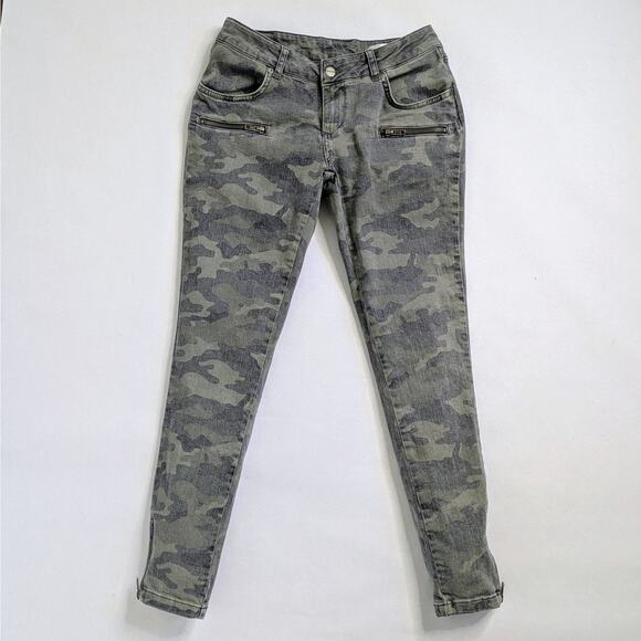 Anine Bing Jeans Women's 28 Green Camoflage Zipper Skinny Stretch Denim Low Rise - Picture 1 of 11